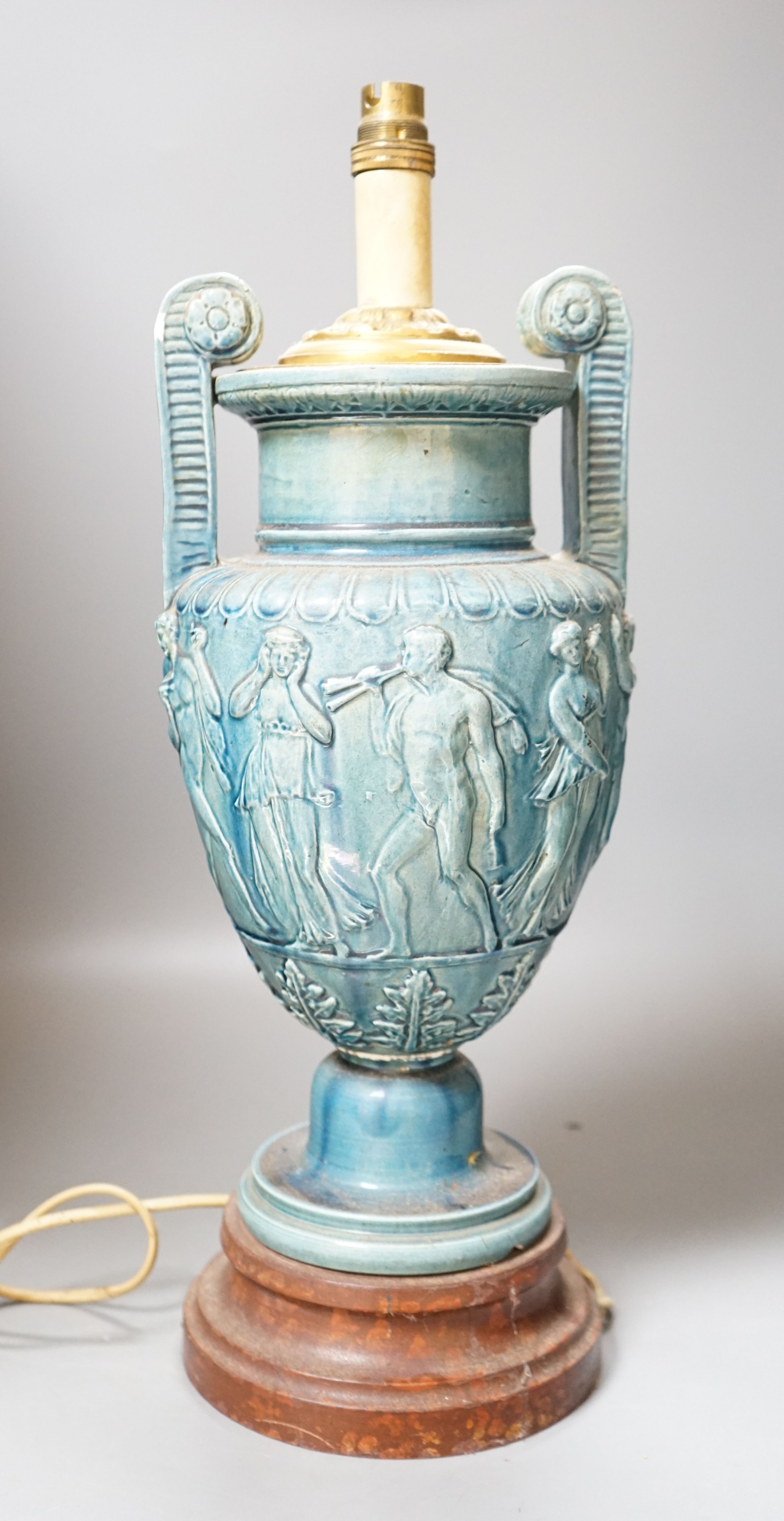 A Roman revival blue glazed table lamp